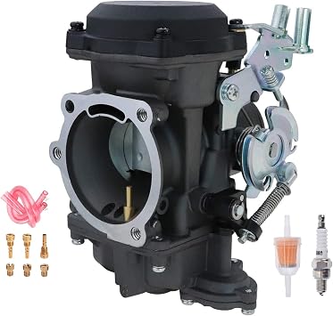 CV 40MM Carburetor Fit for Harley Davidson HD Sportster 883 1200 Super Glide Softail Carb 27490-04 Black, with Spark Plug + Fuel Filter + Jets