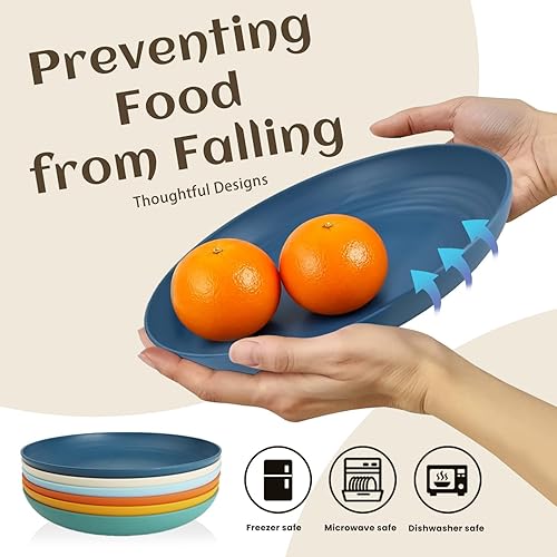 Miniatura 4 de Homienly Deep Plates - 6 platos reutilizables alternativos para platos de plástico, aptos para microondas y lavavajillas, platos de paja de trigo