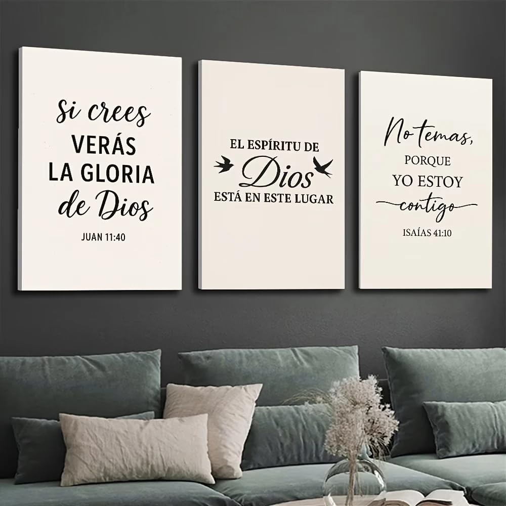 SDVIB Quadro su tela con versetto biblico spagnolo moderno e motivazionale per soggiorno e arredamento (50x70 cm/3 pezzi senza cornice)