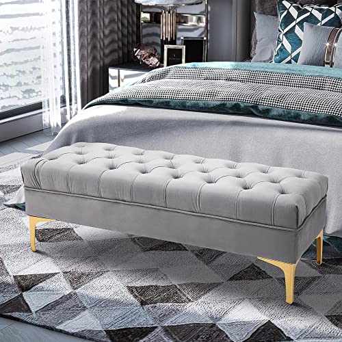 Banquette capitonnée velours gris pieds dorés HOMCOM