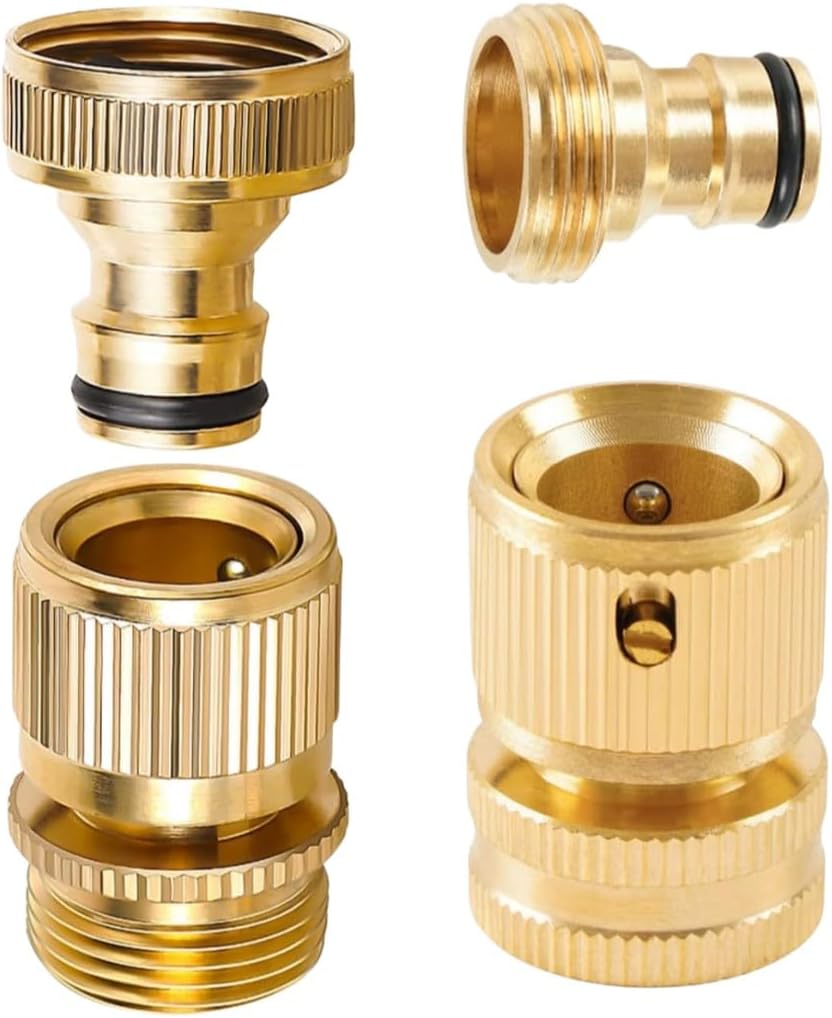 Premium Brass Garden Hose Tap Connector Set: 3/4 inch Expandable Male and Female Adaptors, Quick Connect Hose End Connector, and Spray Nozzle