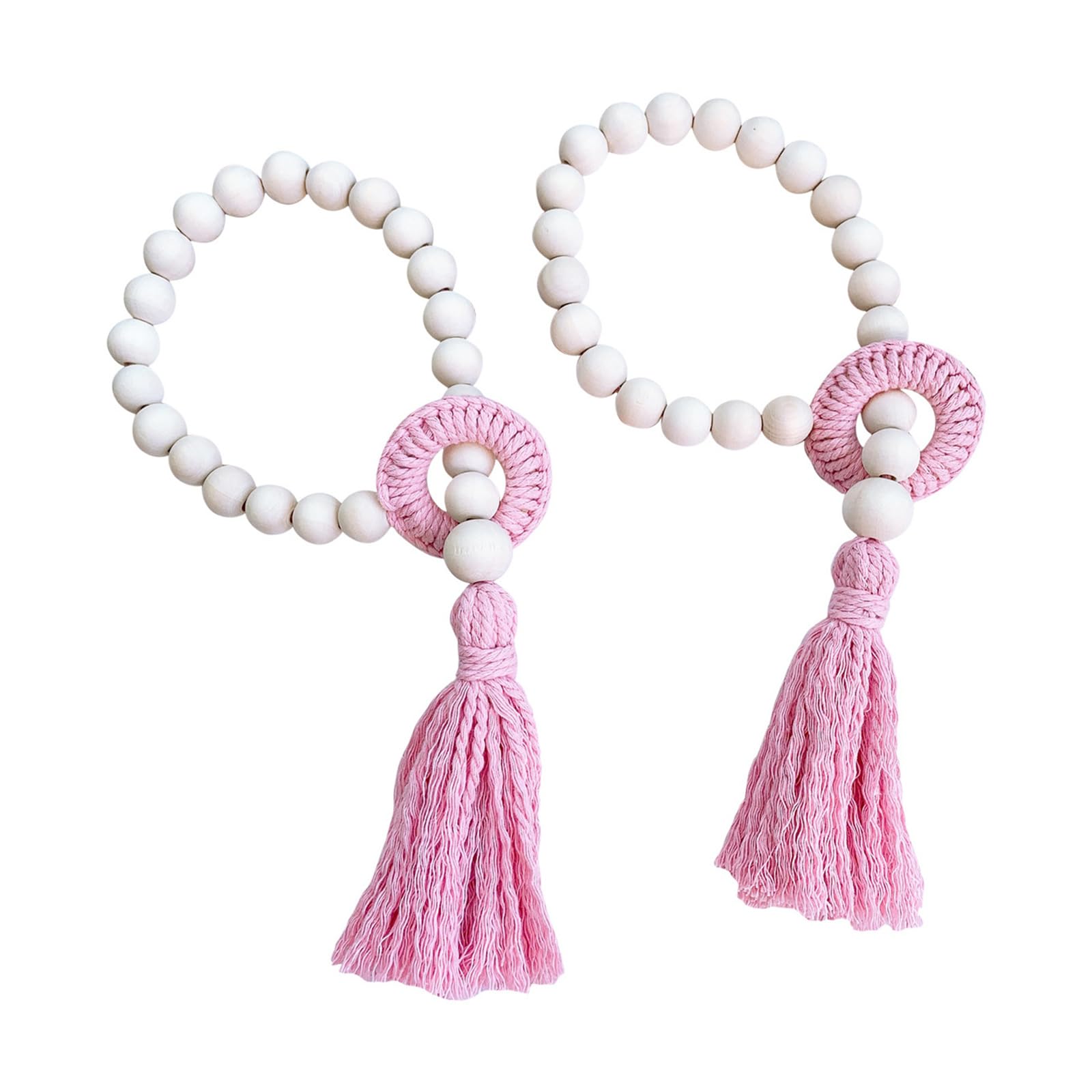 Tsophreniq 2Pcs Handwoven Cotton Rope Wood Beads Window Curtain Holdbacks with Tassels Curtain Tiebacks Ties for Home Window Decors Wood Beads Tiebacks