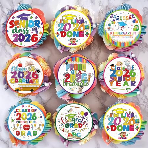 Fyeoxle 48pcs Edible 2026 Kindergarten Graduation Cupcake Toppers Wafer Paper Preschool Cake Decorations Edible Class of 2026 Cupcake Picks for 2026 Kindergarten Grad Theme Party Cake Decor Supplies