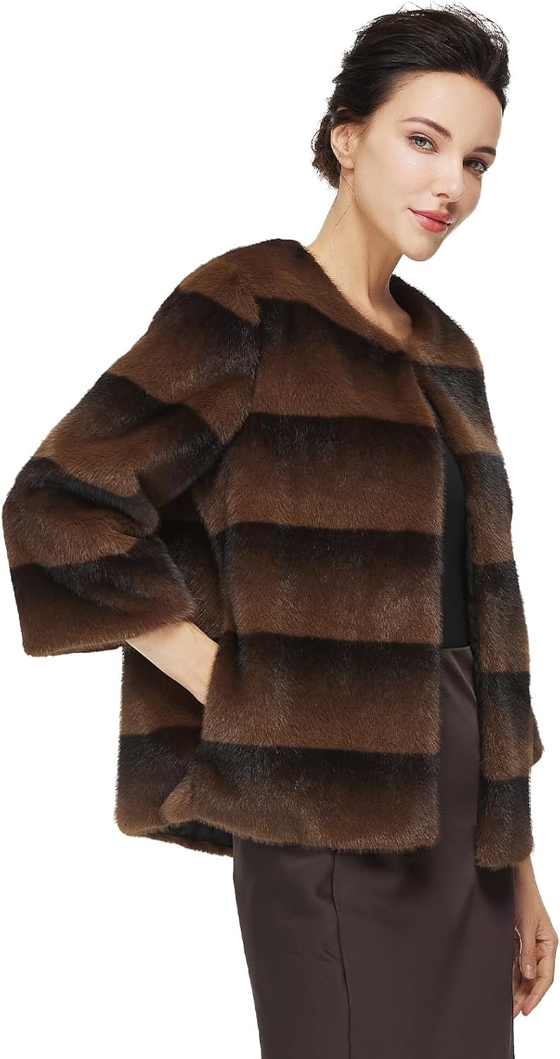 Women Faux Fur Leopard Coats Cropped Jacket with Pockets Long Sleeve Shaggy Warm Outerwear for Fall Winter - Image 2