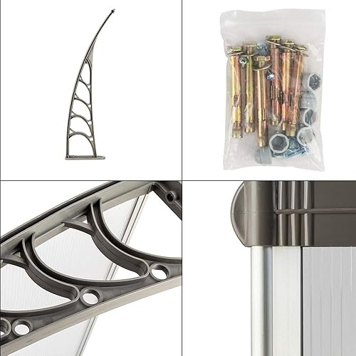 Miniatura 6 de Toldo de policarbonato para ventana de puerta, de 40 x 120 pulgadas, para puerta delantera, patio, exterior, protección UV, lluvia, nieve, hoja