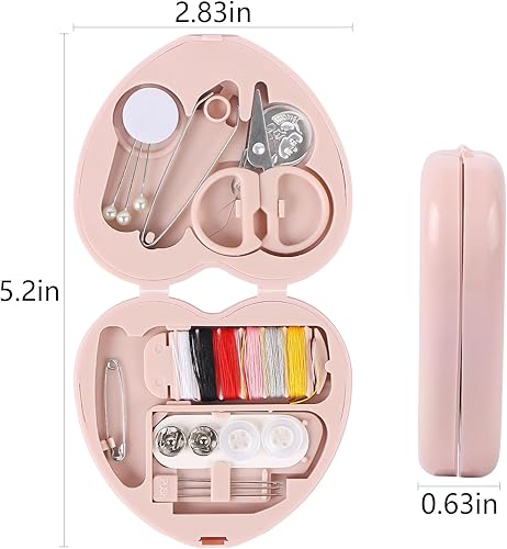 Miniatura 2 de MIDELONG Kit de costura en forma de corazón, mini kit de herramientas de costura portátil de viaje para principiantes, kit de reparación de costura