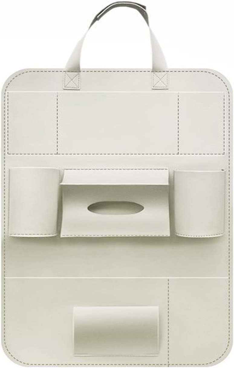 Eunicom 5 Color Option PU Leather Car Seat Back Organizer iPad and Tablet Holder Fit Most Vehicles,Backrest Pocket for Children, Kick Mat and Car Organizer (Cream White)