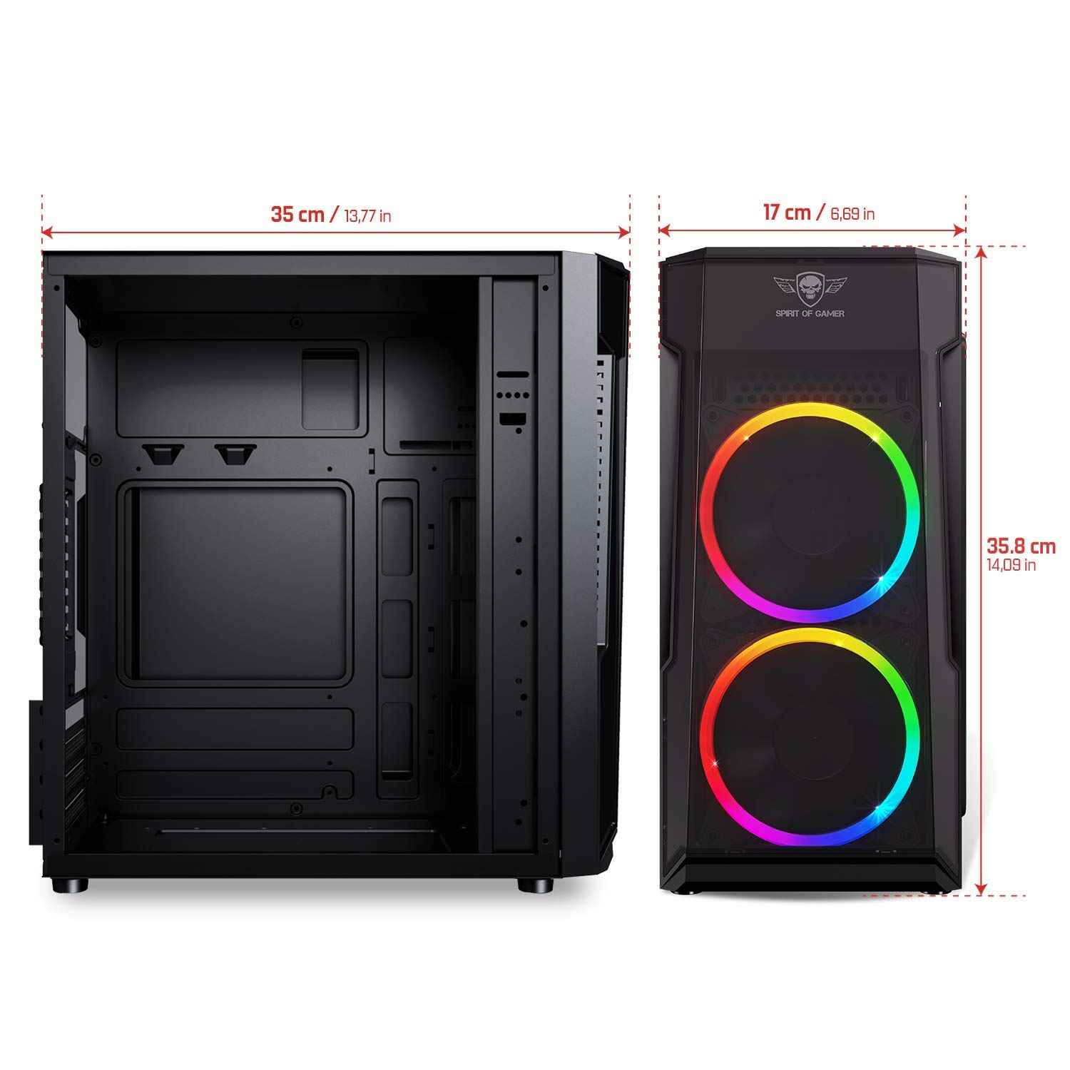 Spirit Of Gamer - DEATHMATCH 3 - Case PC Gamer Matx/ITX Case - 2 Ventilatori LED RGB Indirizzabili da 120mm - Pannello Frontale E Laterale in Acrilico per Ufficio - ASUS Aura/MSI Mystic/ASROCK 3Pin