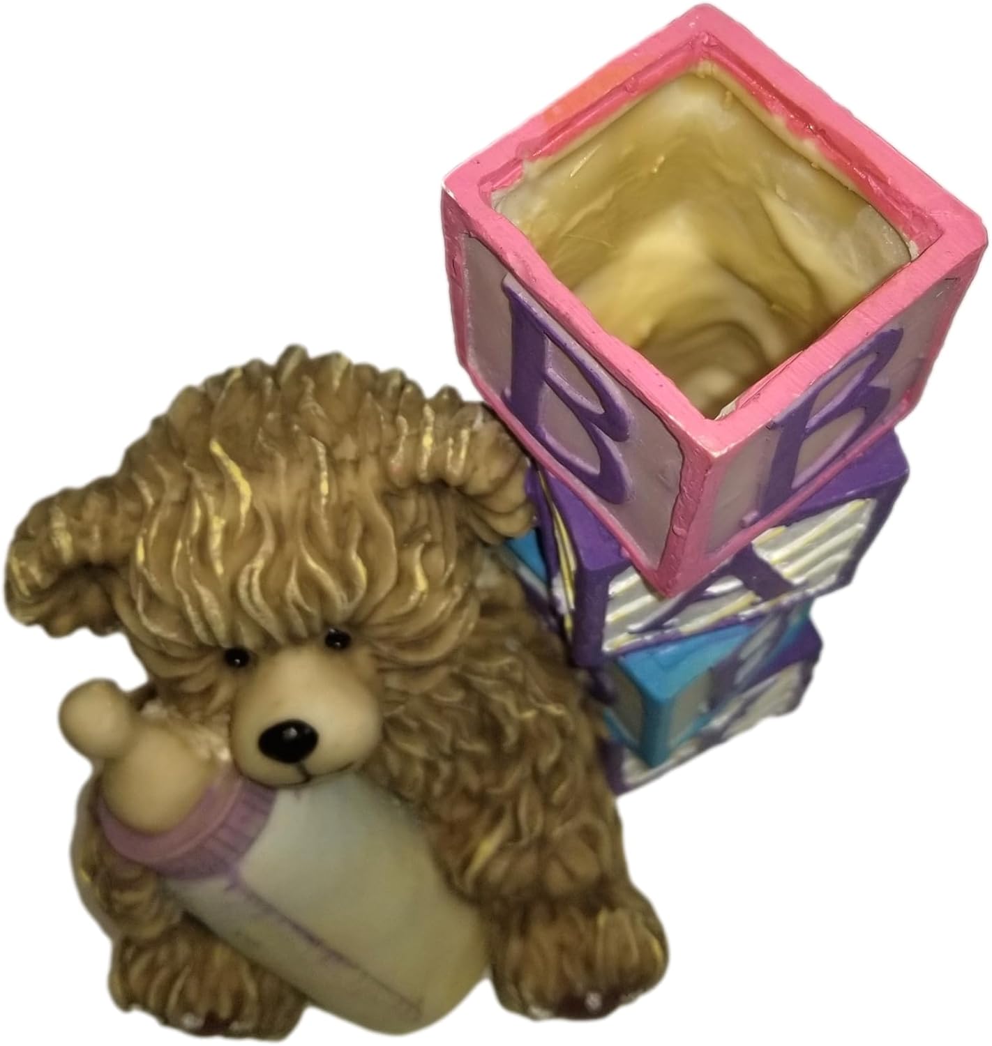 Generic Resin Vase with Teddy Bear Figurine Holding Bottle and Blocks Spelling Baby, Baby Shower Decor