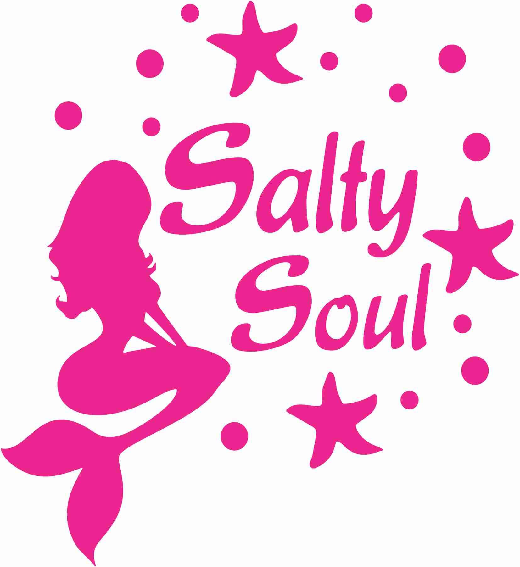 Barking Sand Designs Salty Soul Mermaid Star Fish Bubbles Ocean Beachy - Die Cut Vinyl Window Decal/Sticker for Car/Truck (Pink)