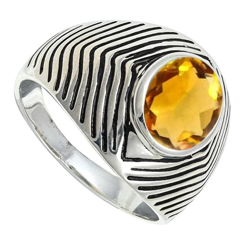 SILVERNROCK Citrine Gemstone Silver plated Meditation Ring Handmade For Men Women Jewelry ERG1171AI(US-3)
