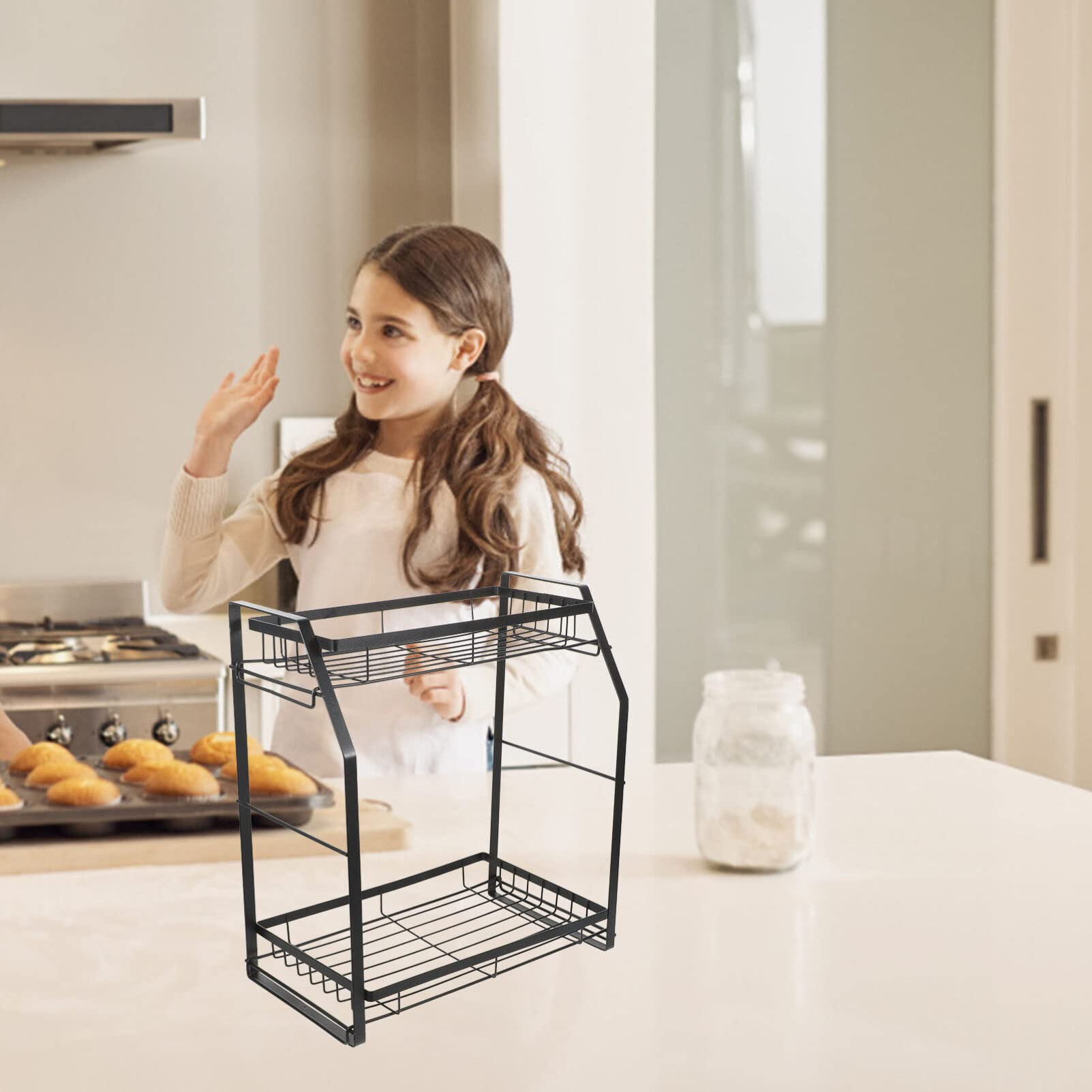 Kichvoe Scaffale Portaspezie in Ferro Doppio Strato Staccabile per Cucina Nero Organizer per Condimenti e Spezie