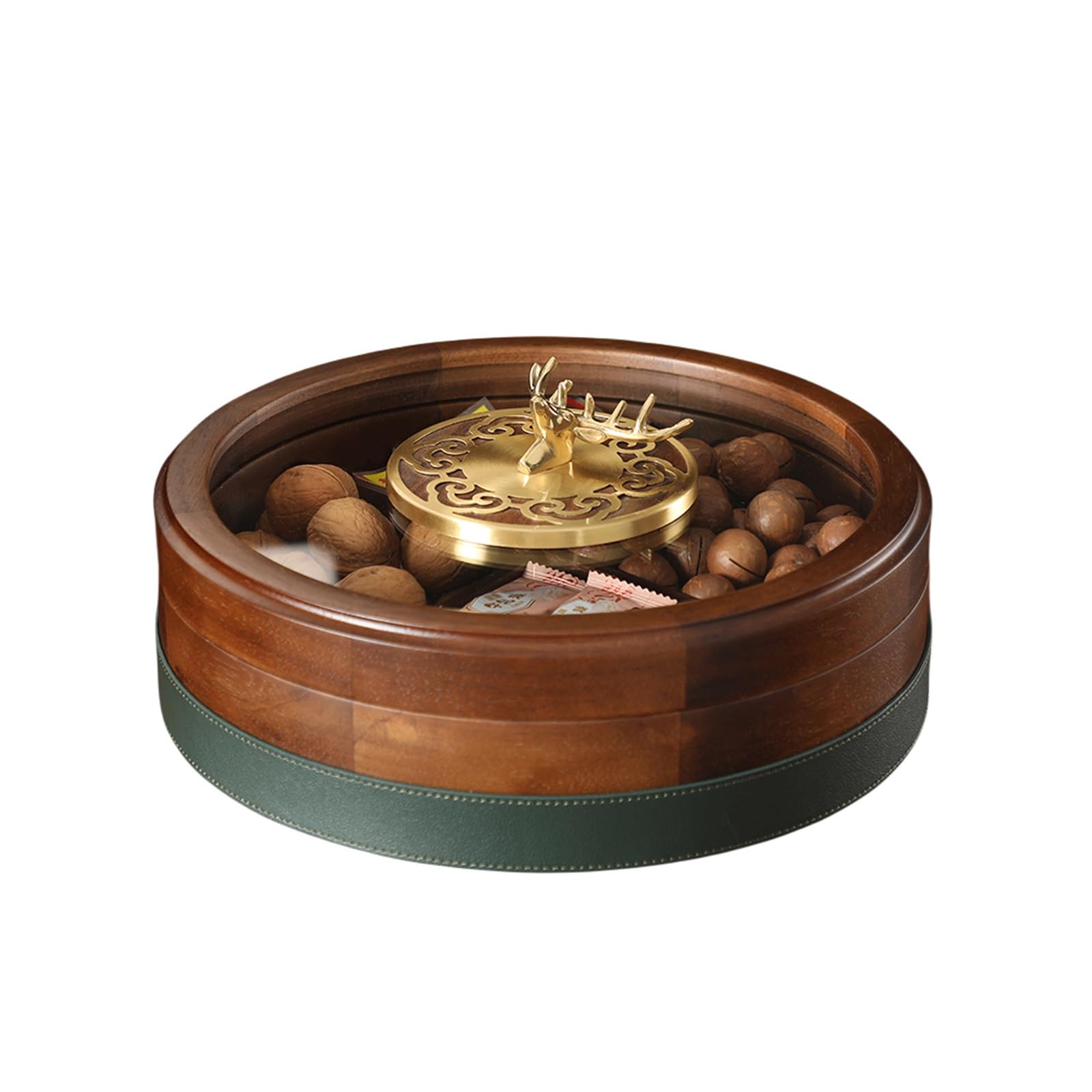 ROHCGHC snack tray， Divided Serving Dish with Lid, Portable Round Tray with 4 Compartment, Snacks Bowls for Chips, Dried Fruits, Candy and Nut(B)