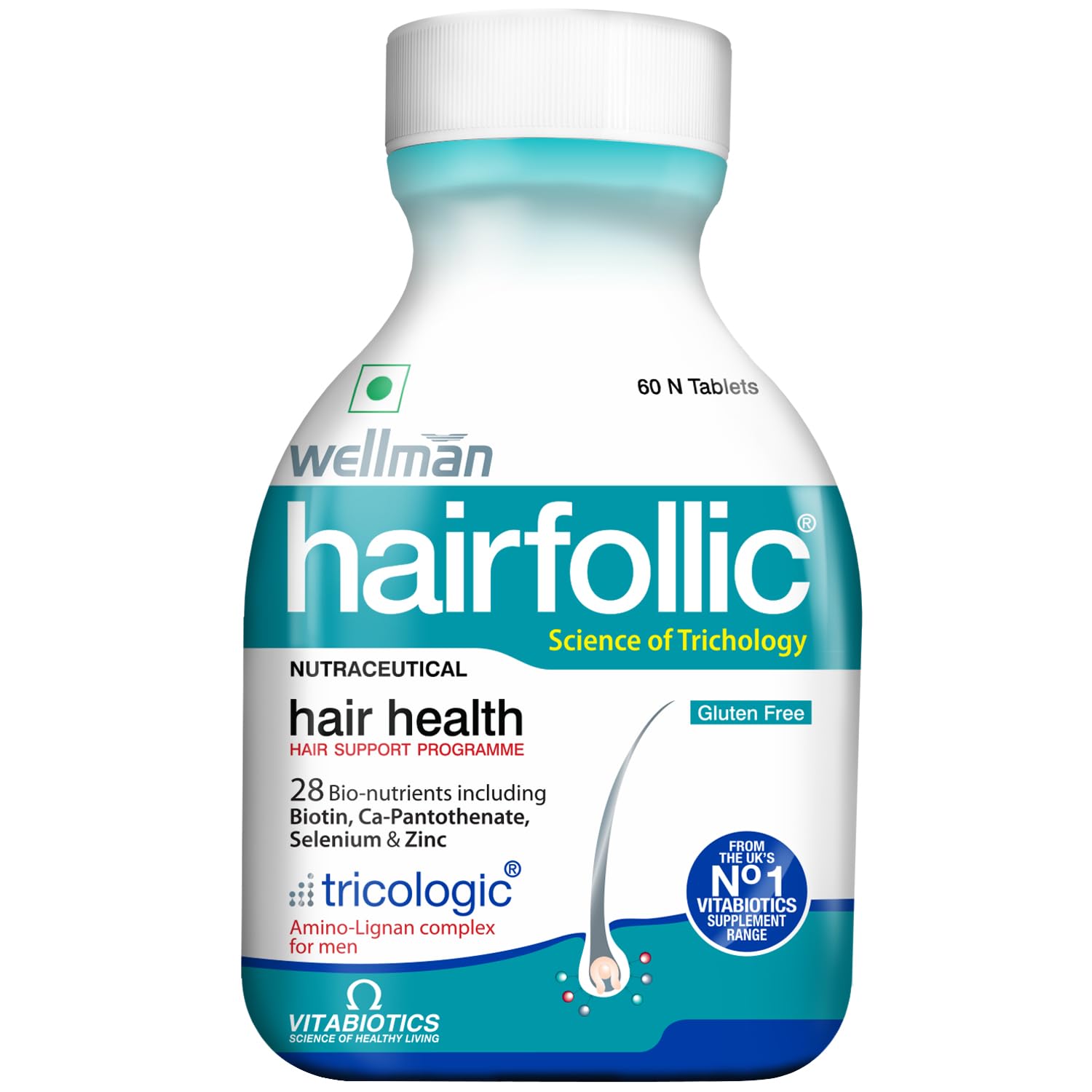 Wellman Hairfollic Hair Supplements for Men with Zinc & Selenium – Supports Hair Health, Strengthens Hair Roots | Vegetarian 60 Tablets Container Pack-image-27