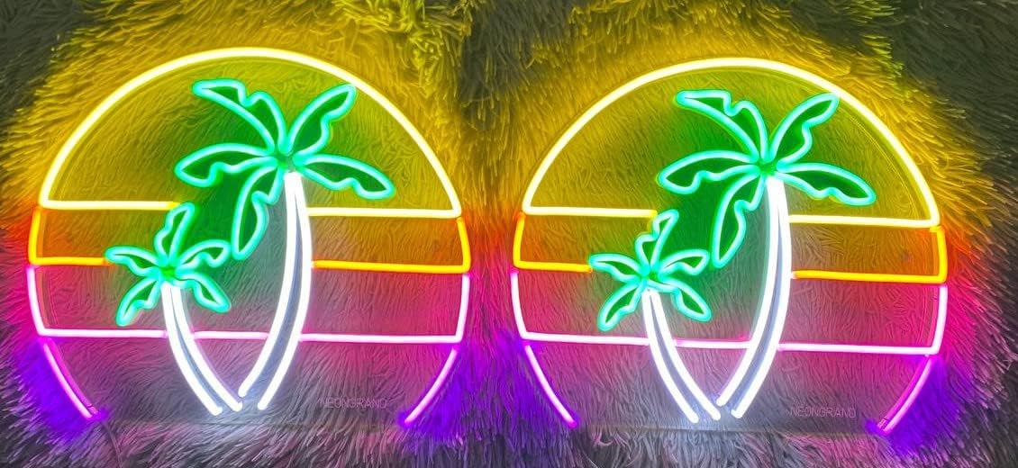 Neon Palm Tree Neon Palm tree Sign (13x11'') Neon Light Palm Tree lights Palm tree lamp Palm Summer decorations for bedroom Neon Sign for desk Neon Lamps Palm Party Decor Wall Palm tree Room Decor Coconut Light Sign Christmas Led Light Palm tree (13x11'')