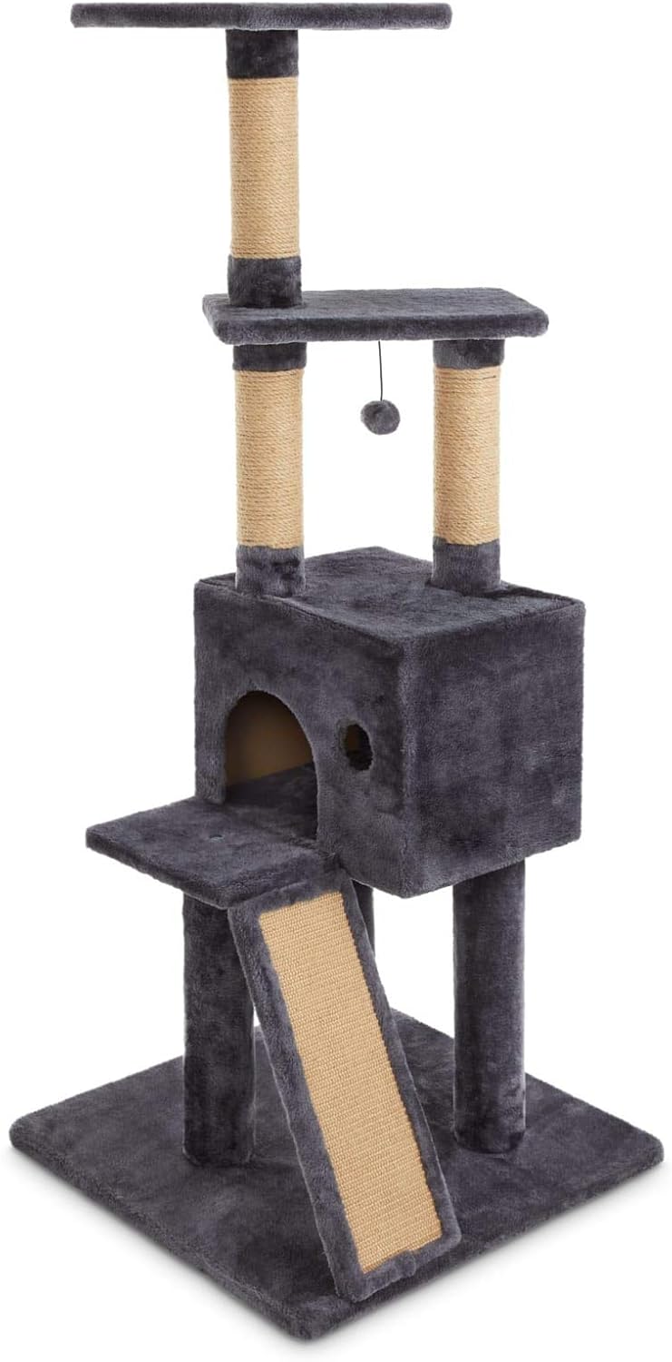 Animaze 4Level Grey Cat Tree with Scratch Ramp, 56.5" H