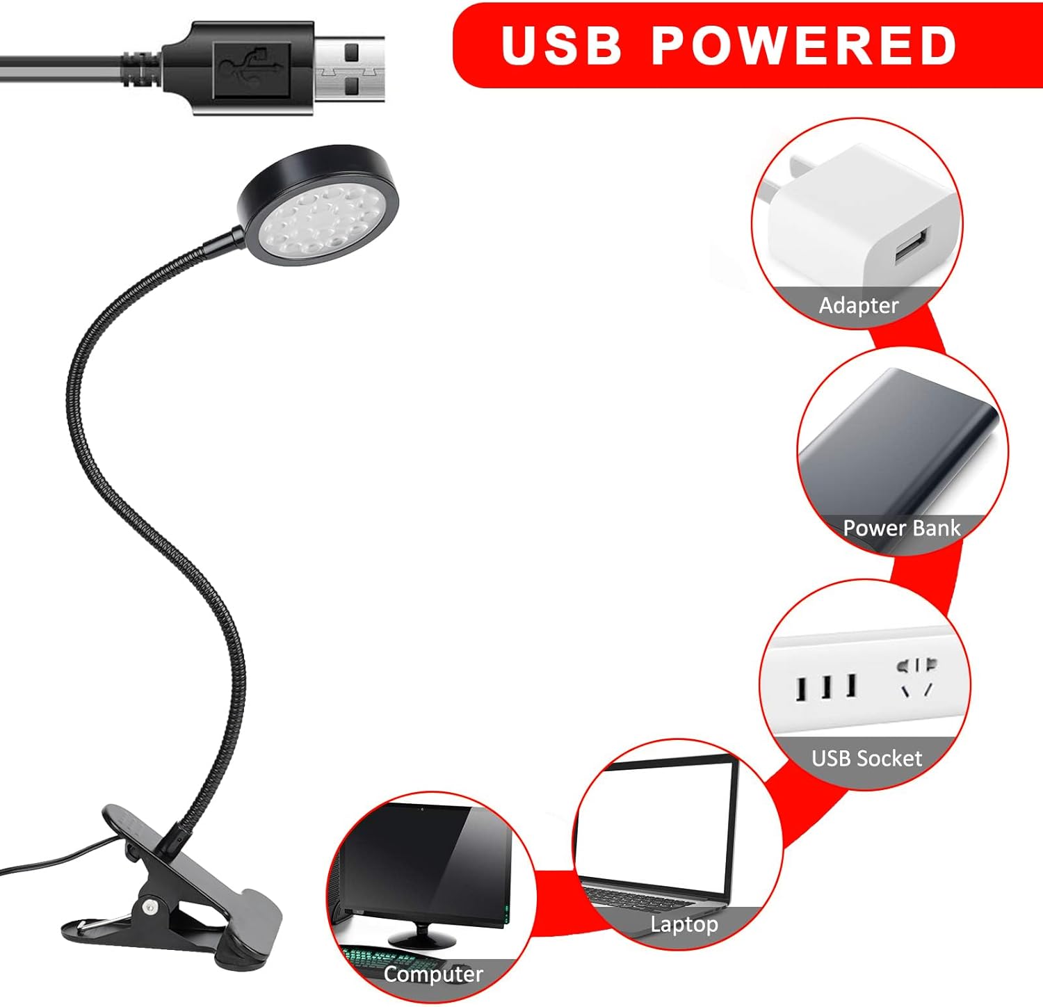 Red Light Therapy Lamp with Adjustable Gooseneck - 660nm & 850nm Dual Wavelength, USB-Powered, with Timer for Home Use - Image 8