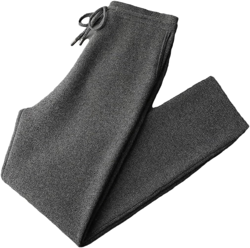 Men's Merino Wool Knitted High Waist Pencil Pants Casual Warm Full-Length Office Trousers