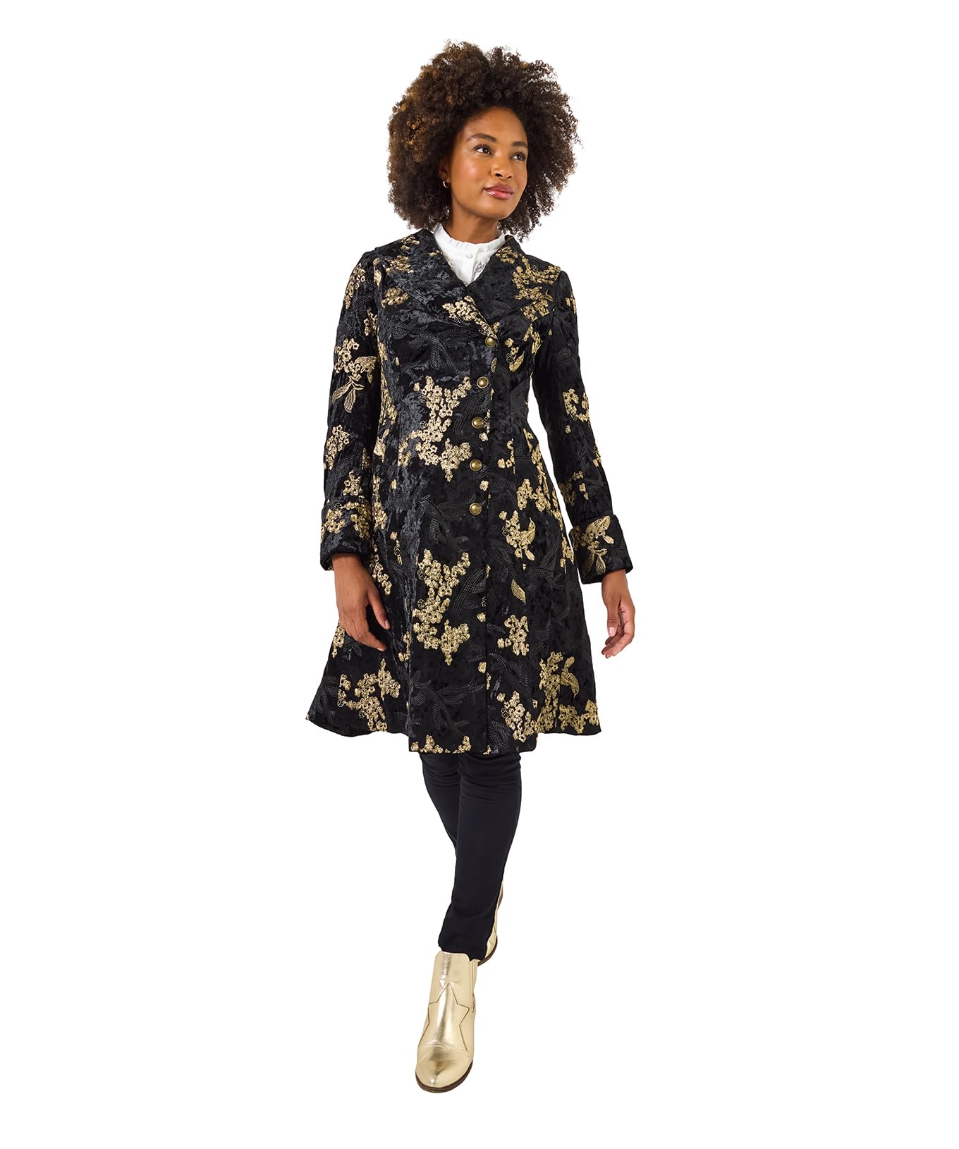 Joe Browns Women's Floral Embroidered Evening Coat, Regular, Black, UK 8