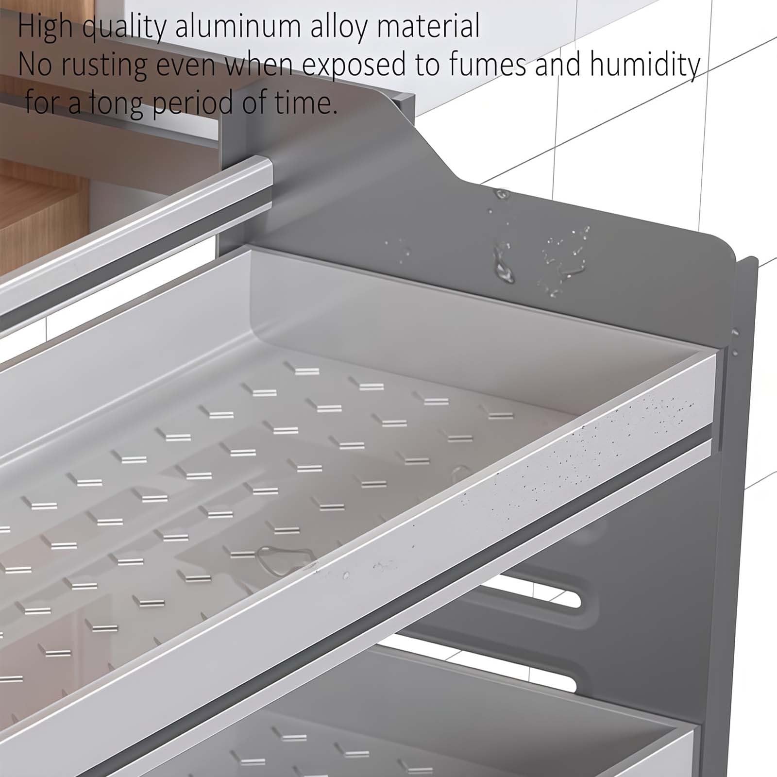 Wysuwany organizer do przechowywania w kuchni, 2-poziomowy regał ze stopu aluminium, szafka narożna do organizacji spiżarni, rozwiązanie oszczędzające miejsce