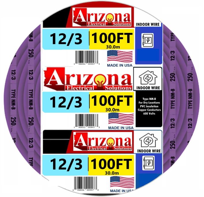 100 FEET 12/3 Type NM-B Copper. #12 AWG, 3 Conductors with Ground. Insulated Jacket Purple
