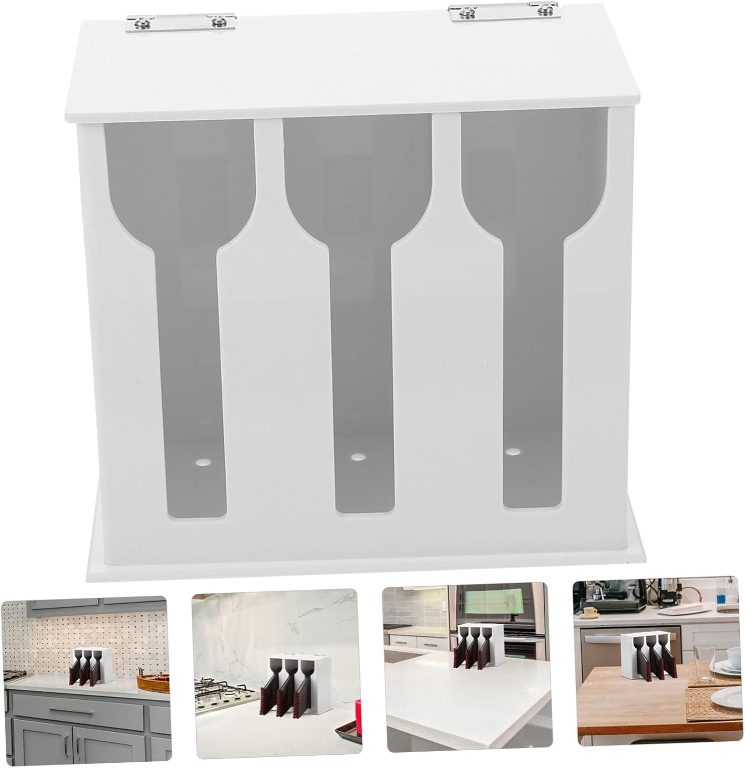 Acrylic Spoon Dispenser Lid Dustproof 3-Compartment Utensil Holder for Kitchen Countertop Punch-Free Cutlery Storage Rack for Restaurants and Home