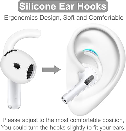 Miniatura 3 de 5 pares de ganchos para las orejas para AirPods, 4 ganchos para las orejas, alas de silicona de repuesto, diseño ergonómico, soporte antideslizante