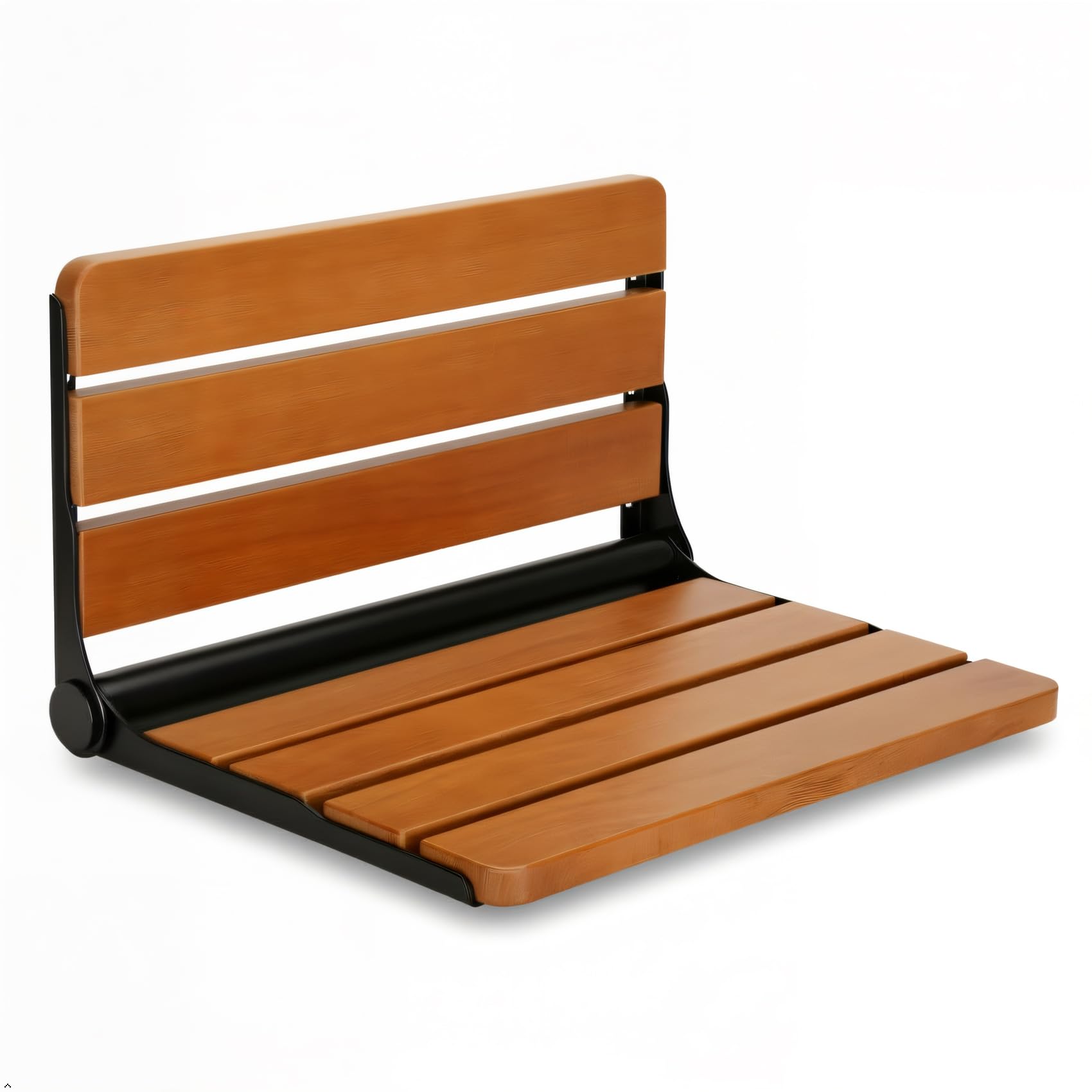 Asiento de ducha plegable de teca de 18 pulgadas, montado en la pared, acero inoxidable | Asientos de ducha Cuidado cuidadoso para tu familia
