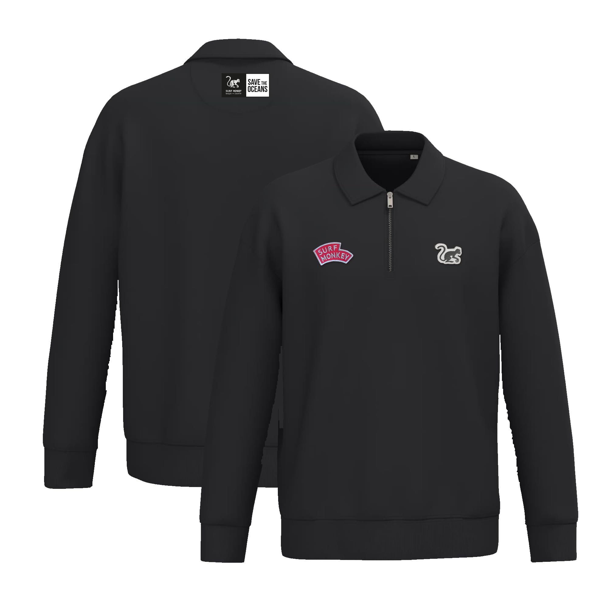 Surf Monkey Felpa 1/4 Cerniera - Collo Tipo Polo - Cotone biologico
