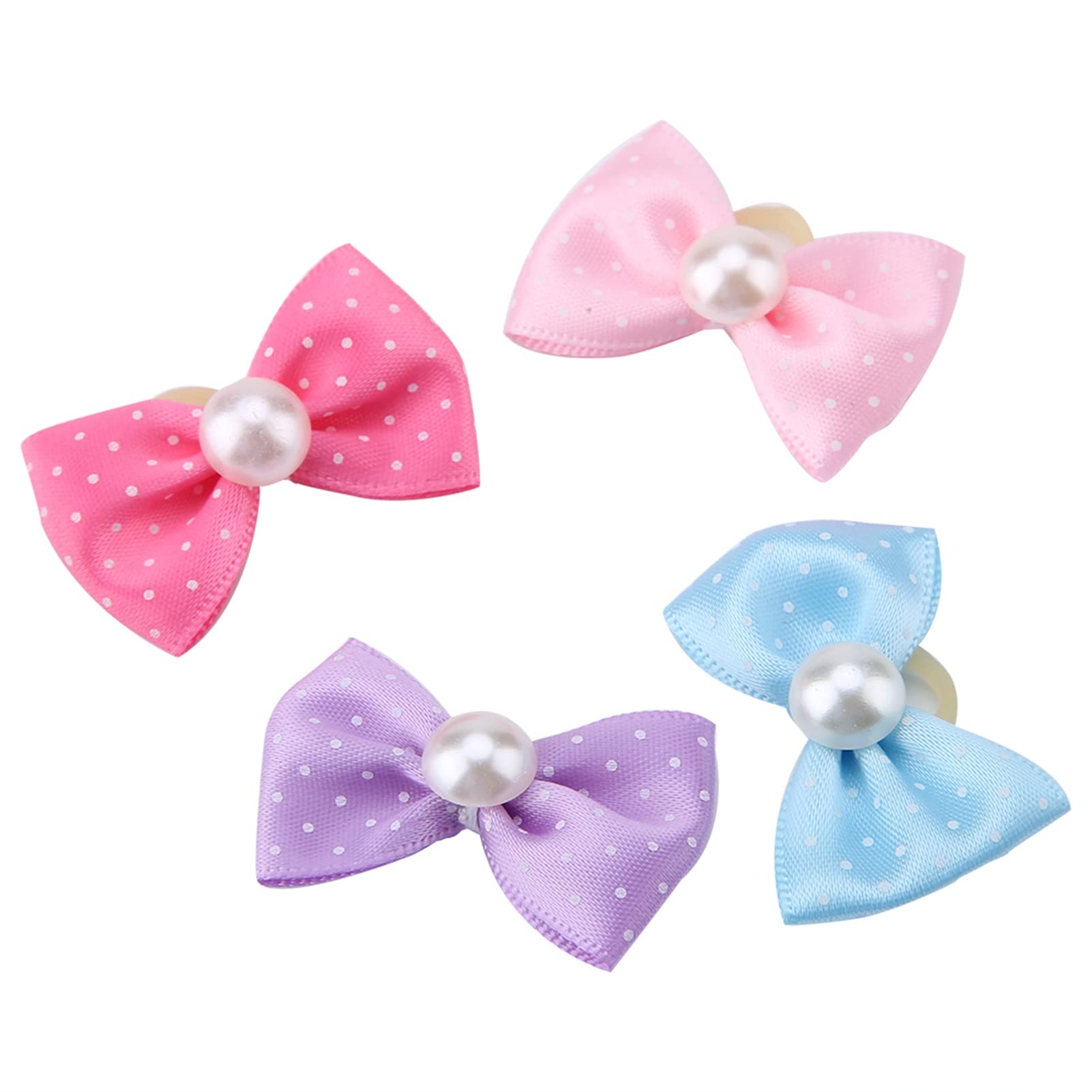 Pssopp 20pcs Dog Hair Bows with Rubber Bands Small Dog Puppy Dots Faux Pearl Bow Pattern Hair Rope Hair Band Pet Grooming Products for Puppies Cats and Other Small Pets