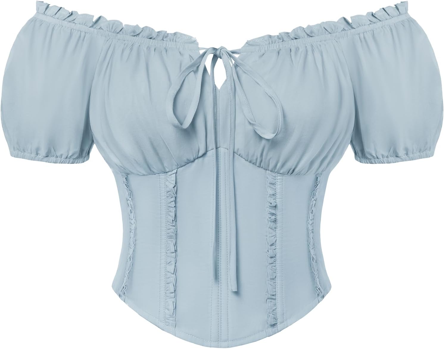 SCARLET DARKNESS Renaissance Shirt Women Short Sleeve Corset Tops Peasant Blouses - Image 7