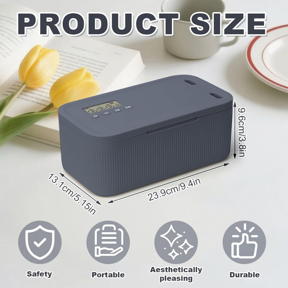 Coffre-fort Sécurisé avec Minuterie, Boîte de Rangement Verrouillable avec Minuteur, Boîte de Verrouillage pour Téléphone Portable avec Minuterie pour Cuisine, Maison, Réfrigérateur, Voyage