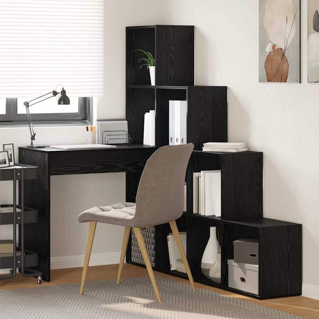 Scrivania angolare nera effetto rovere, 101,5 x 149,5 x 149,5 cm, con spazio portaoggetti, scrivania angolare in legno, stabile e salvaspazio, per diversi monitor