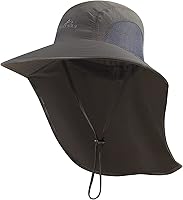 Vista 12 de Sombrero de sol para exteriores para hombre con protección UPF 50+, gorra de safari de ala ancha, sombrero de pesca con solapa para el cuello