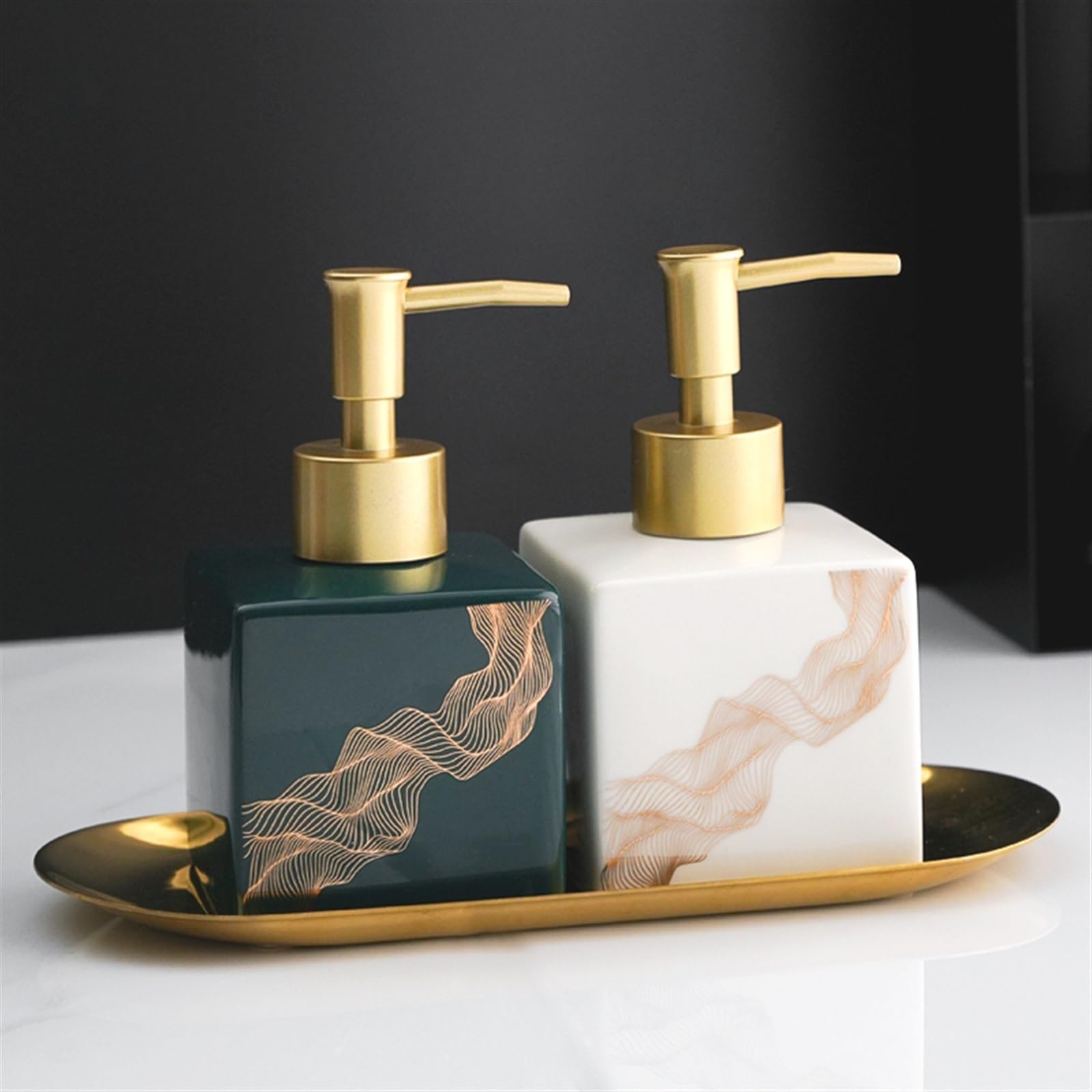 Dozownik do mydła w płynie łazienki i kuchni, ceramiczny, elegancki, falisty wzór paski, butelki ceramiczne, dozownik płynnego balsamu, 9,5 uncji/280 ml naczyń