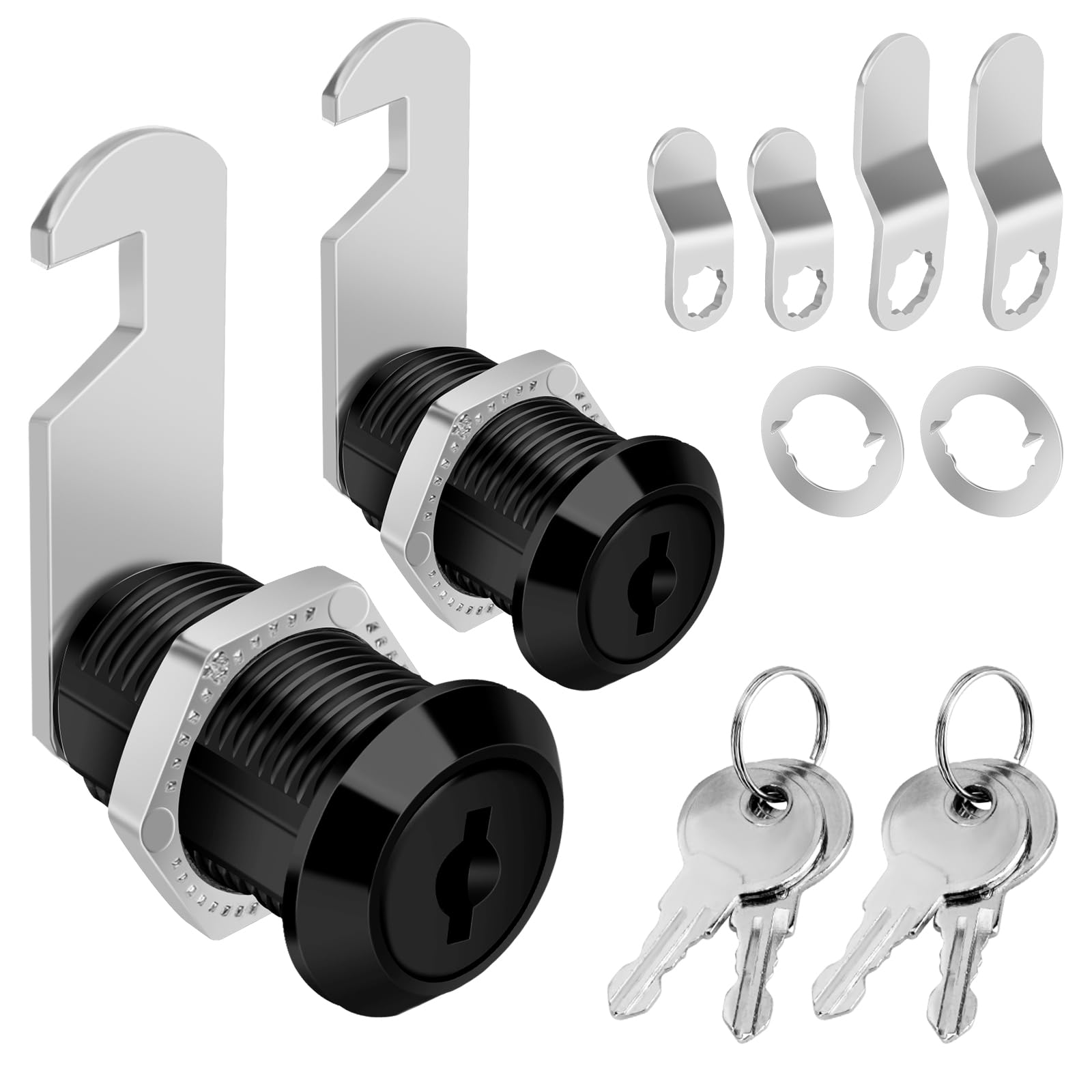 Cam Lock Cabinet Locks Keyed Alike, Black Finish 3/4'' (Length) Cylinder Secure Files Drawers RV Storage Locks Replacement Set, Zinc Alloy (Black 3/4 Inch 2Pcs)