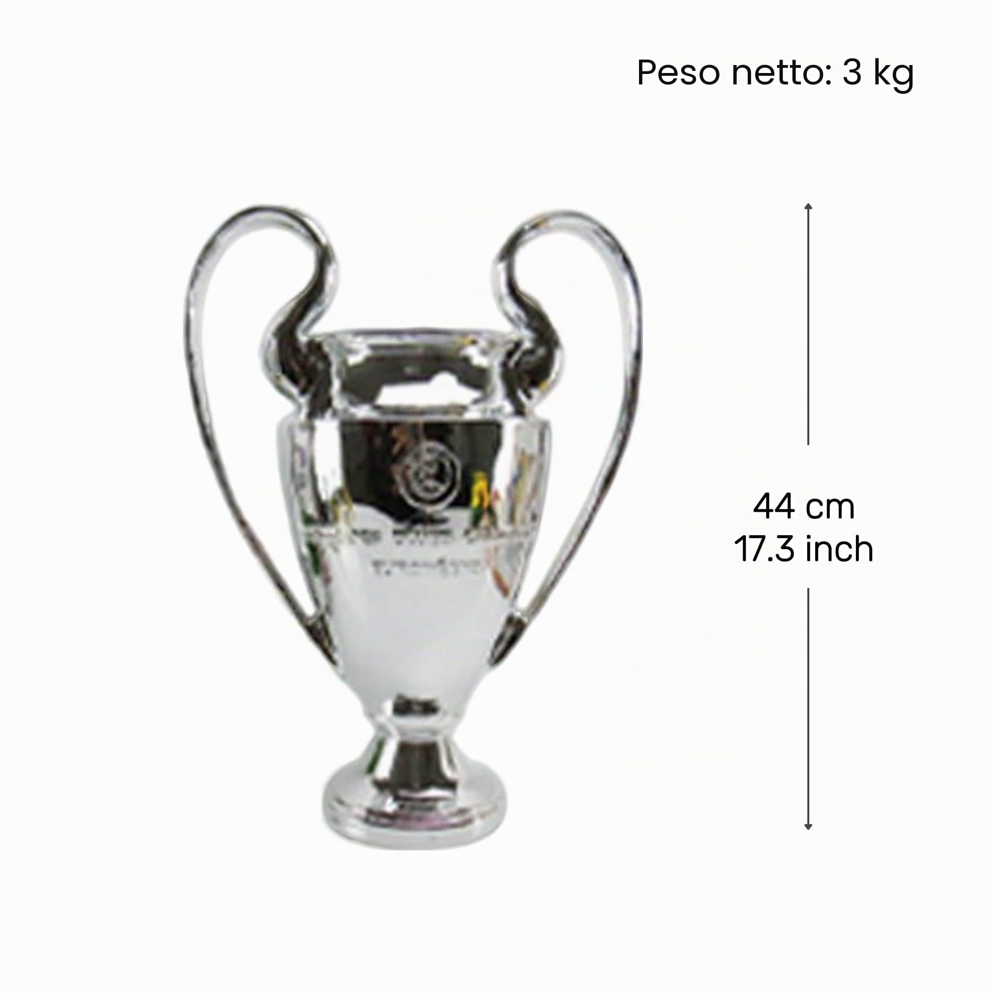 Trofeo campione europeo di calcio, replica della lega San Bernardo in resina, argento con nastri blu, per tifosi sportivi
