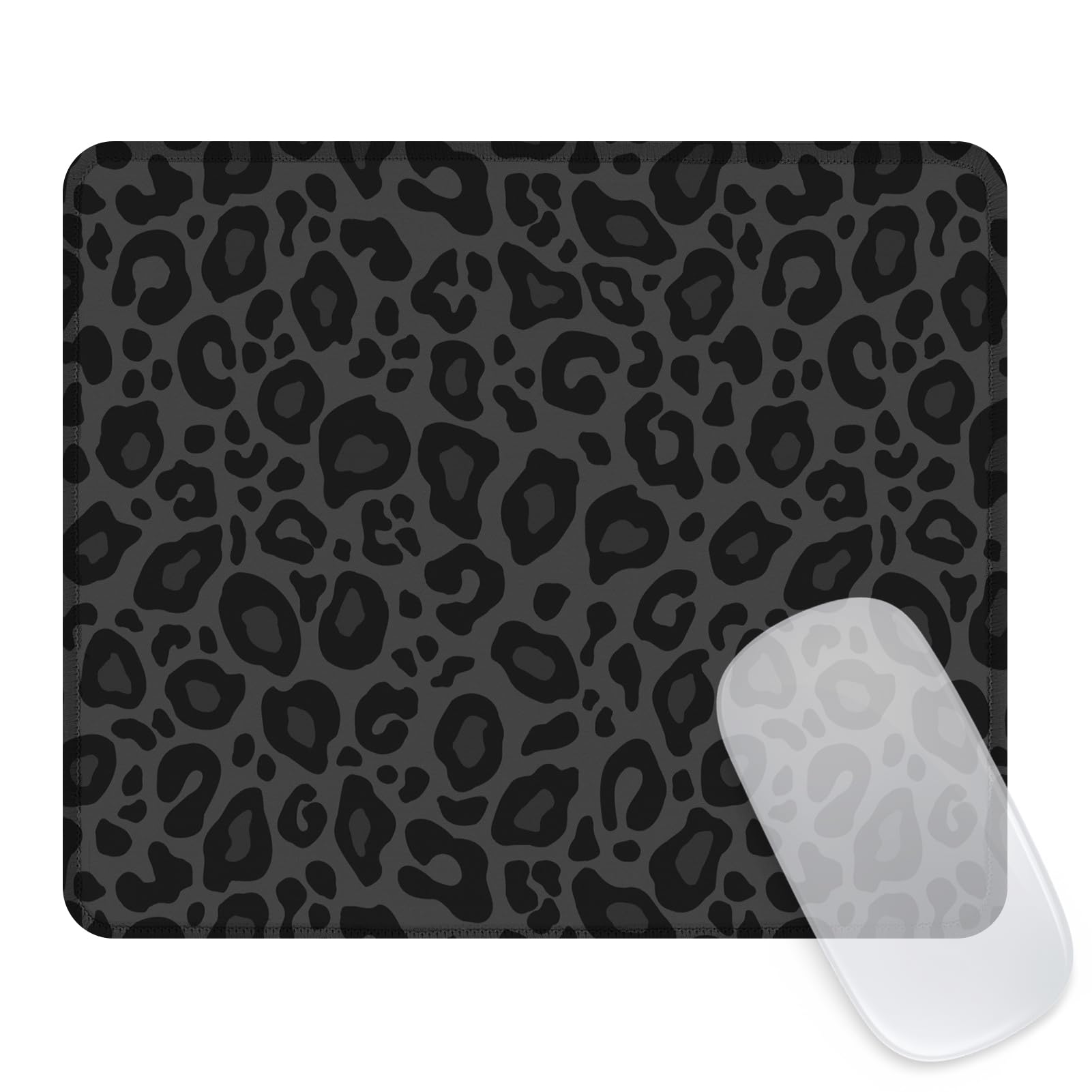 Seorsok Square Aesthetic Black Leopard Mouse Mat Premium Textured Mouse Pads for Office Laptop,Washable Square Mousepads with Extended Stitched Edges