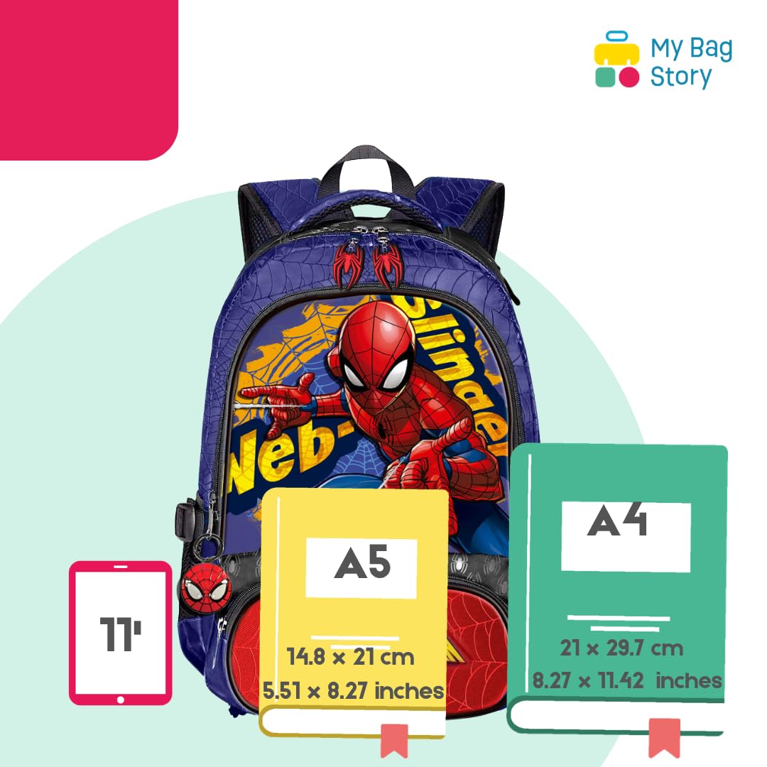 mybagstory Zaino per bambini Marvel Spiderman | Zaino scolastico per bambini per scuola elementare CP CE1 | Design ergonomico con spallacci imbottiti, dimensioni 42 x 36 x 15 cm, idea regalo supereroe