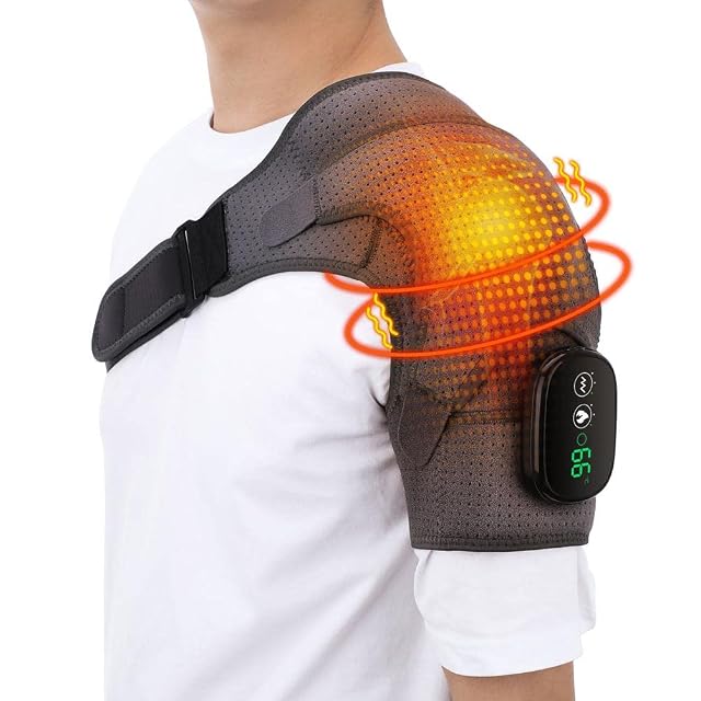 Massage Heating Shoulder Brace Heating Pad with 3 Vibration Temperature Settings Adjustable Bracket with LED Display