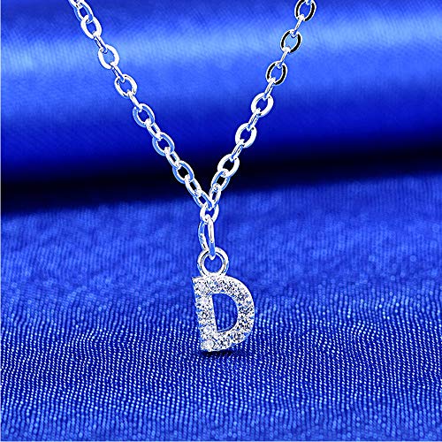 bifriend S925 Plata 26 Inicial inglés Carta Crystal Cadena Collar para Mujeres Chica Mejor Regalo (D)