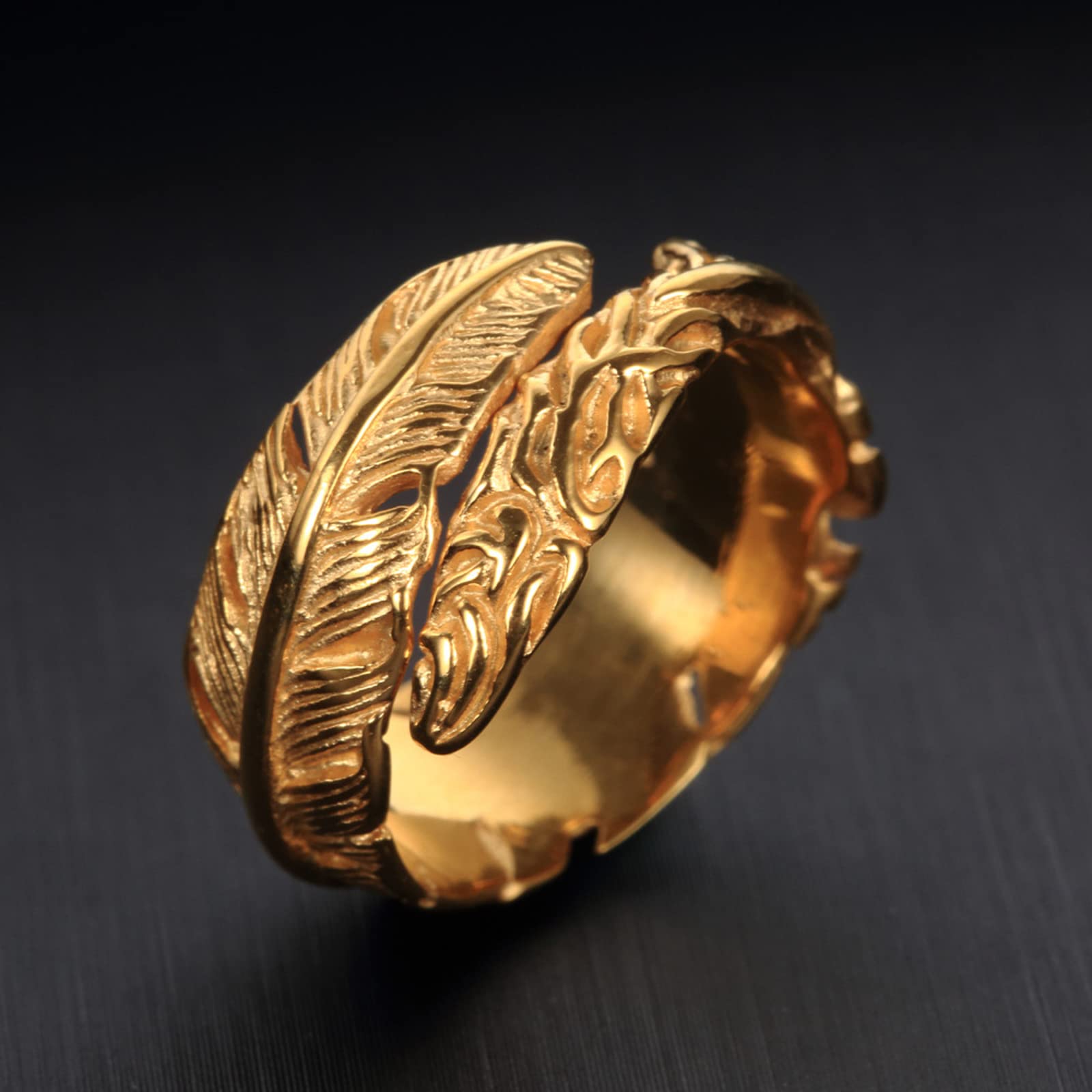 Bague Acier Inoxydable Plume 3D – Bague Index Homme Vintage Titane, Style Punk Rock Viking