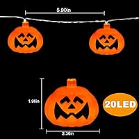 Vista 5 de Guirnalda de luces decorativas de calabaza naranja con 20 luces LED para exteriores e interiores con control remoto, impermeable, funciona