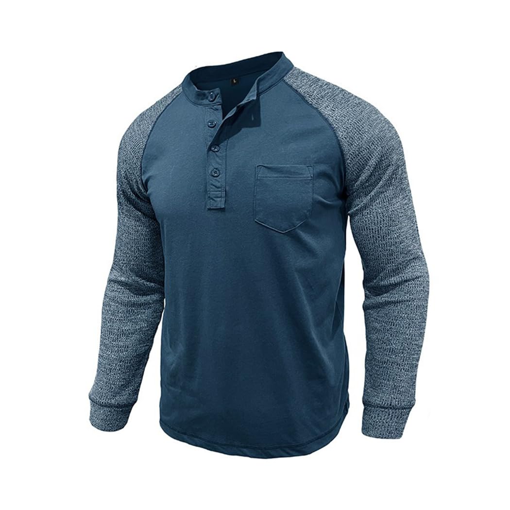 Henley T-Shirts pour Hommes Chemises à Manches Longues Détendu en Forme Tee Shirt Décontracté Homme Douce et Confortable CS44