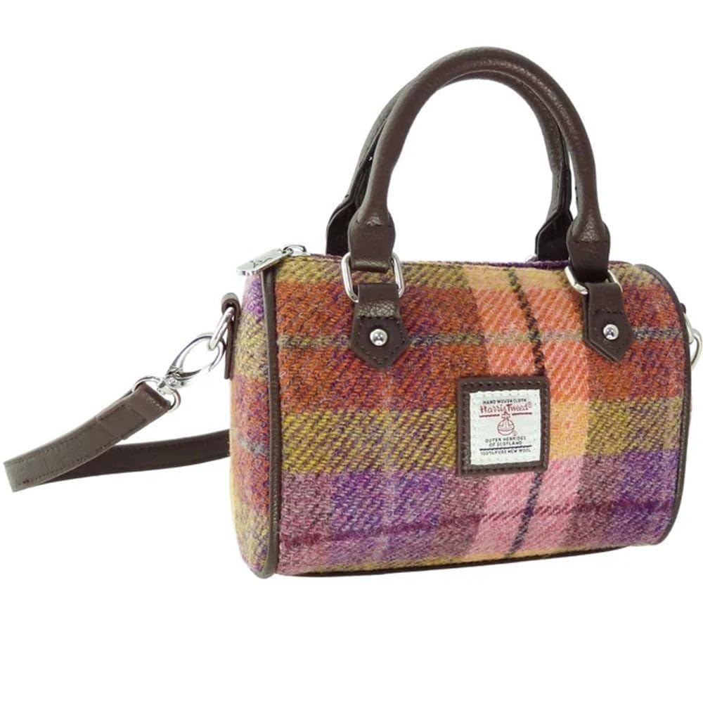Glen Appin of Scotland Harris Tweed Mini Bowling Bag Kilbride in Peach and Purple Tartan LB1203-COL124