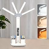 niccryle Led Desk Lamp with Clock Foldable Study Lamp 3 Lighting Modes Table Lamp Dimmable Eye Caring Reading Lamp for Home Office College Dorm Bedroom Bedside