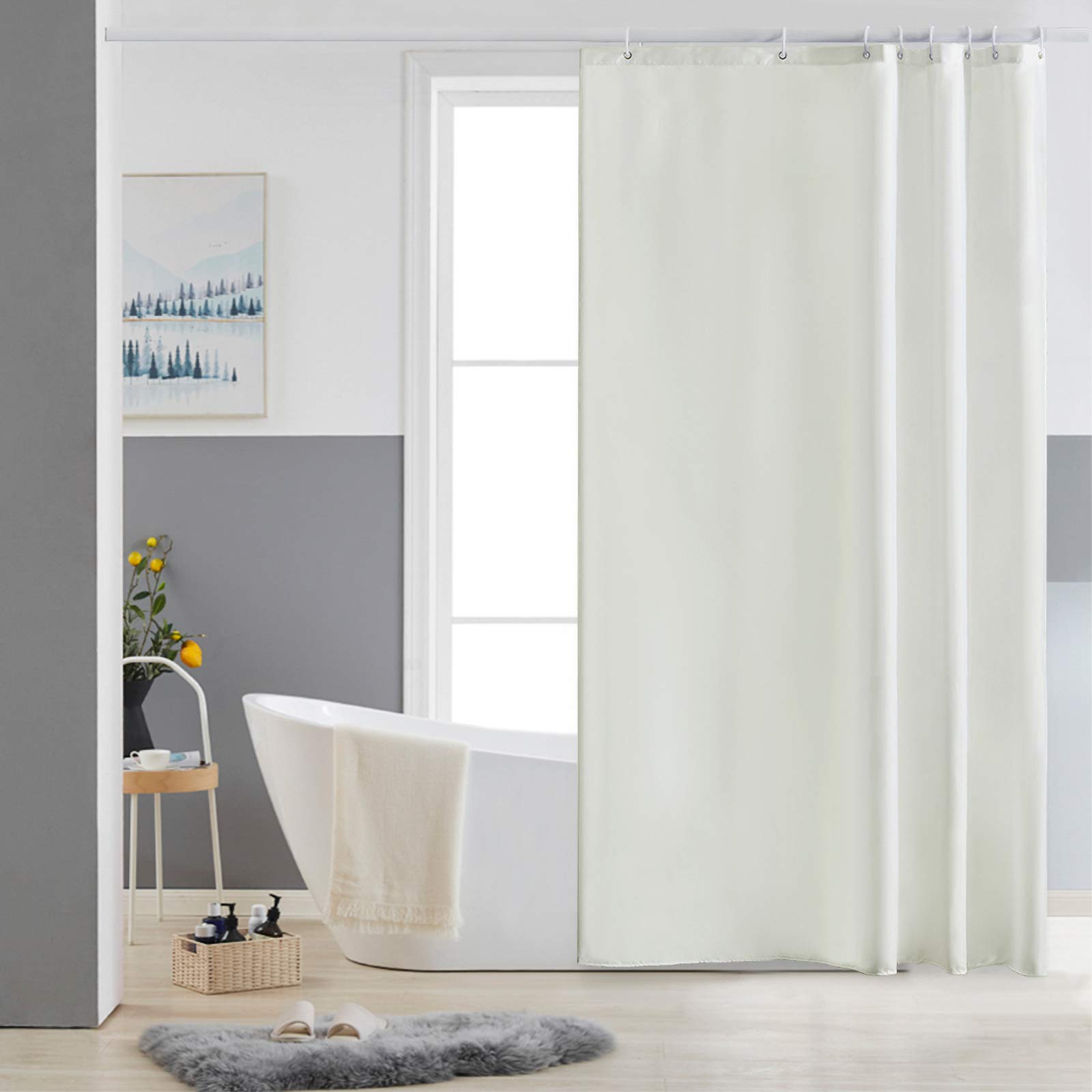 Cortinas Baño Blanca Antimoho Antibacteriano Impermeable Poliester Tela Lisa Lavable, con 12 Ganchos Plásticos, 180x200 Cortina. — view 114