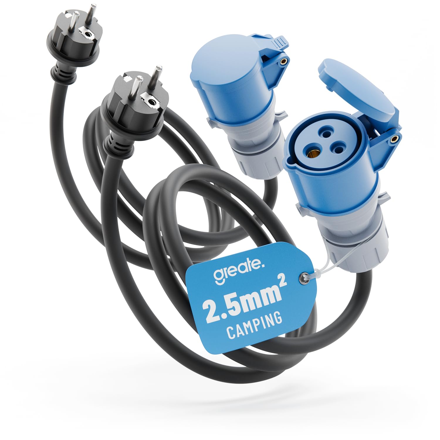 greate 16A Schuko Stecker auf CEE Kupplung 2er Pack - CEE Adapter Kabel 230V mit 150 cm Kabellänge & IP44 Schutz - Wohnwagen Stecker, Campingstecker - Wohnmobil & Camping Zubehör