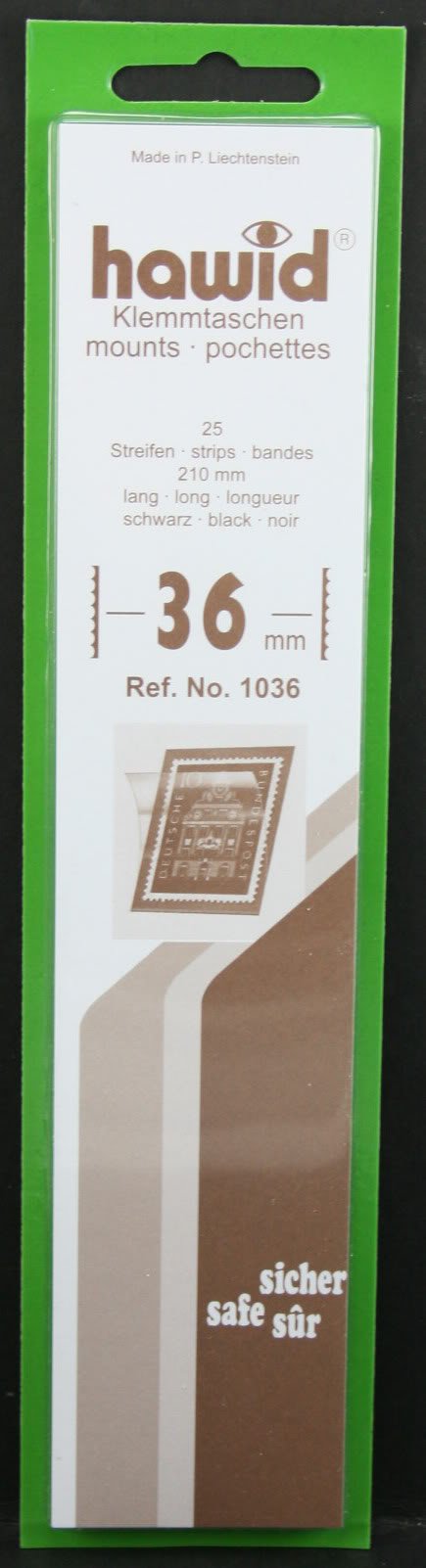 Hawid 25 210x36mm stamp mount strips. Black