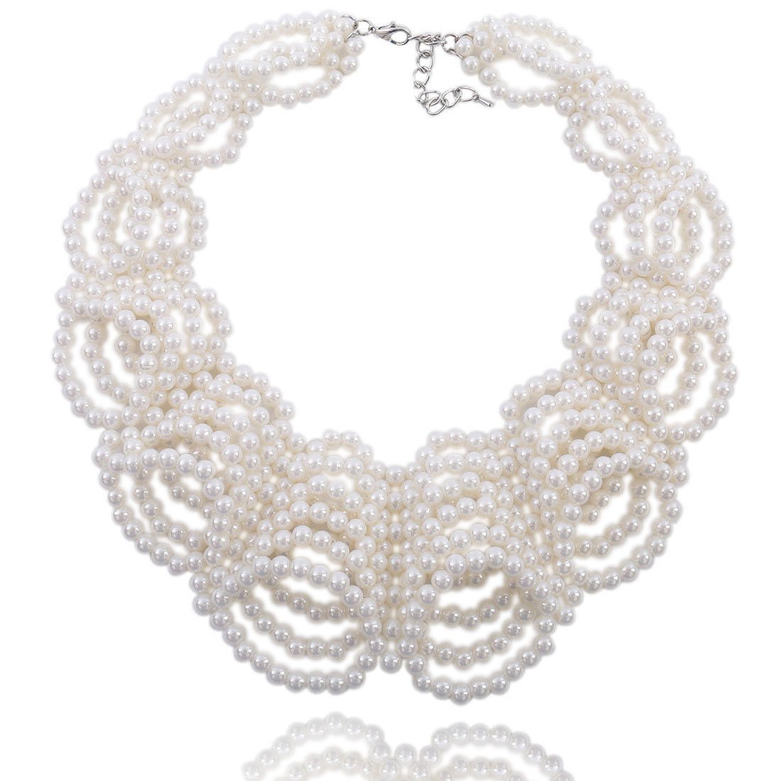 Kalse Handmade Faux Pearl Cluster White Beads Twisted Statement Chunky Bib Choker Necklace